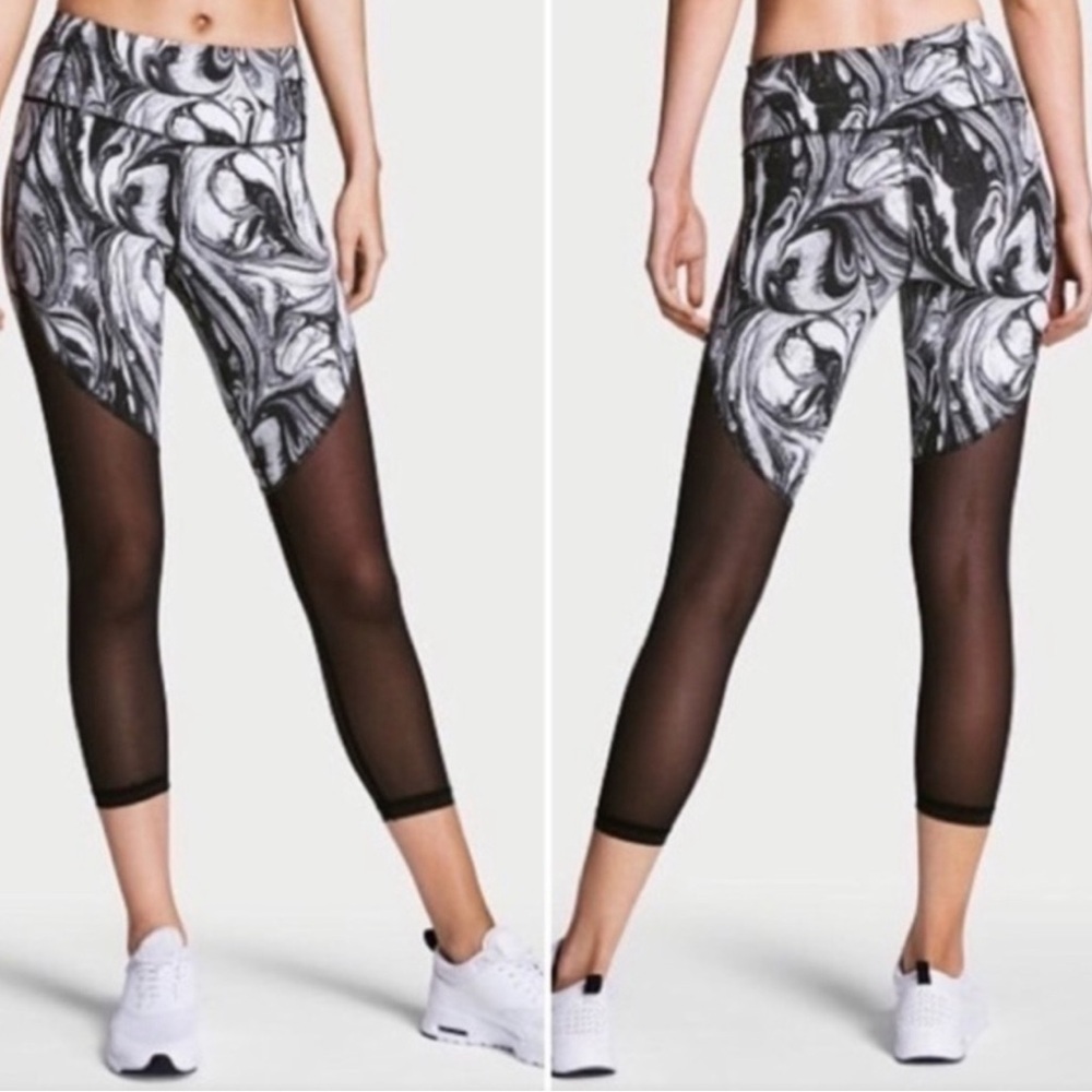 Victoria Sport Knockout Marble Capri Leggings Size L Mesh Activewear